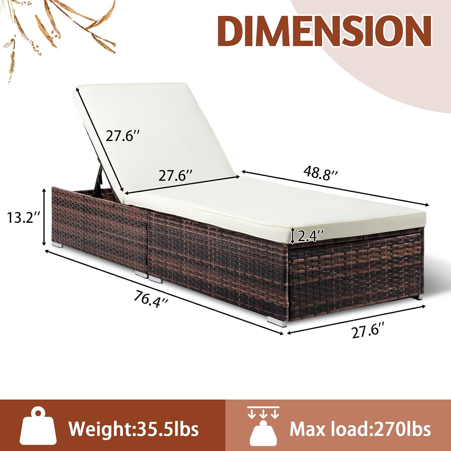 Brown Wicker Adjustable Patio Chaise Lounge