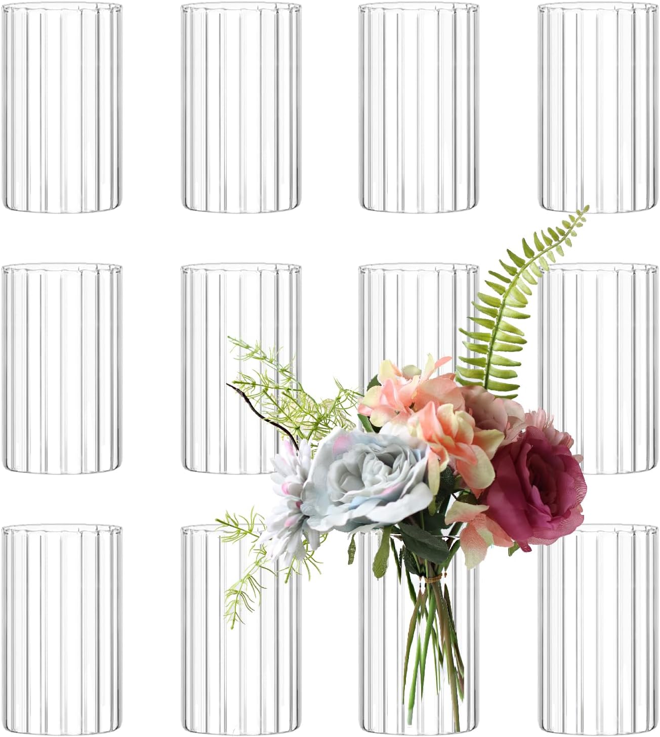 Clear Ribbed Cylinder Vases 12 Pack Wedding Decor