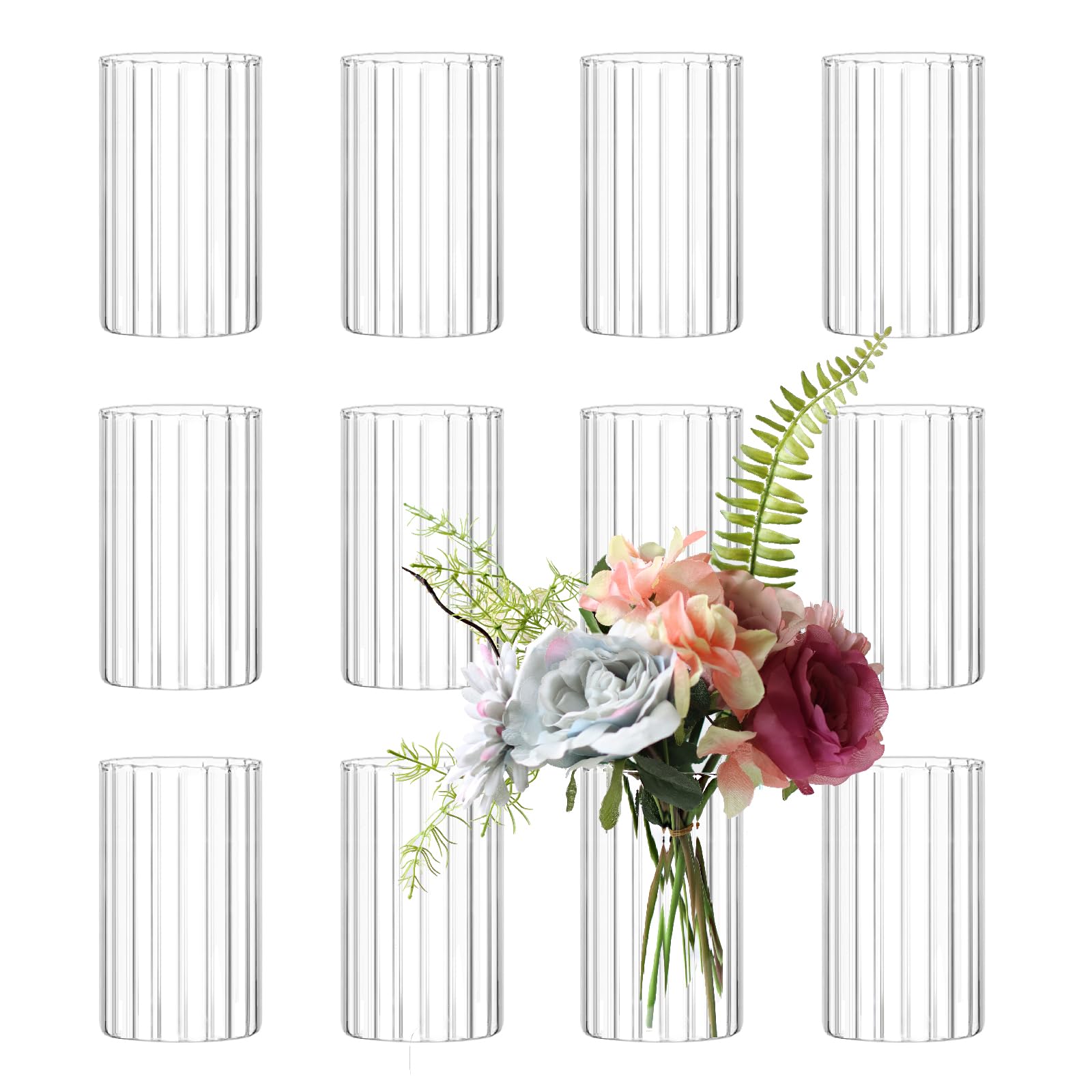 Clear Ribbed Cylinder Vases 12 Pack Wedding Decor