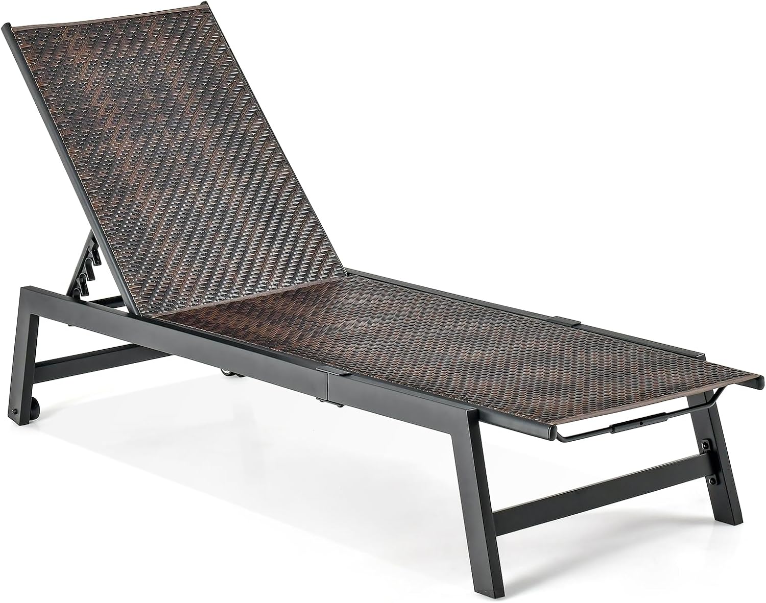 PE Rattan Rolling Adjustable Patio Chaise Lounge