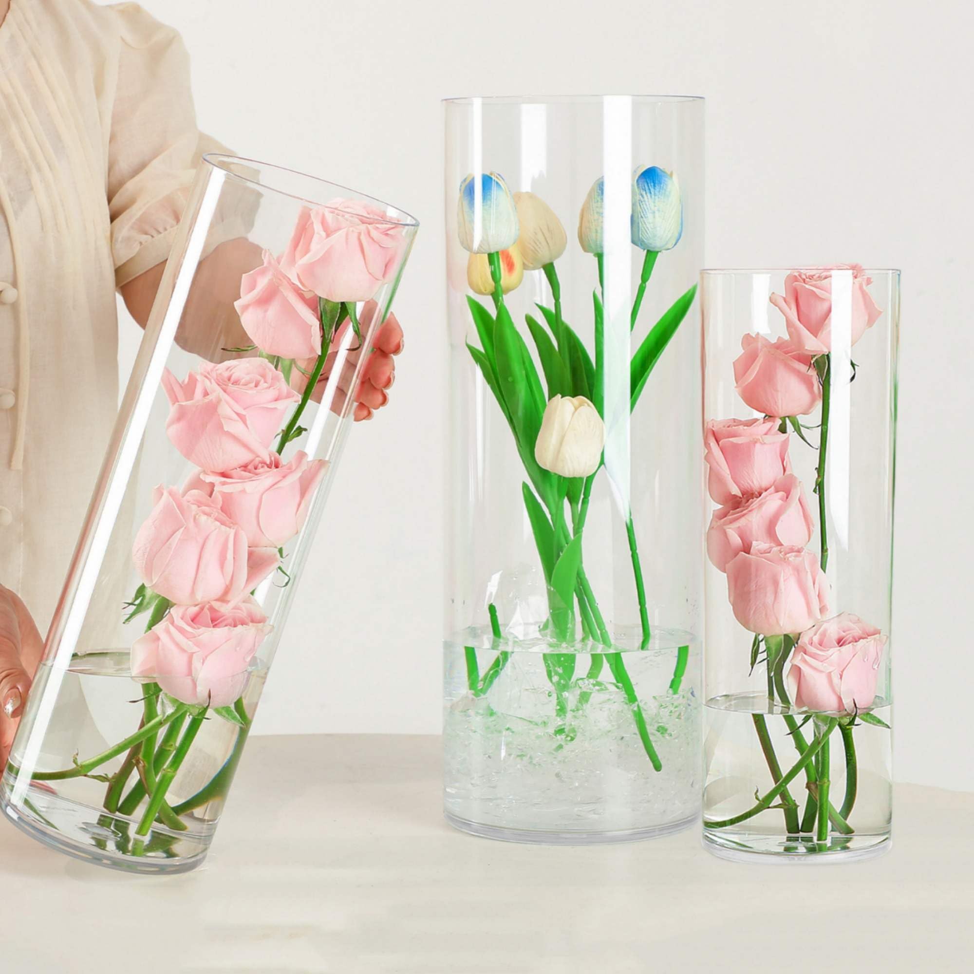 Clear Acrylic Cylinder Vases 3 Pack Home Wedding Decor