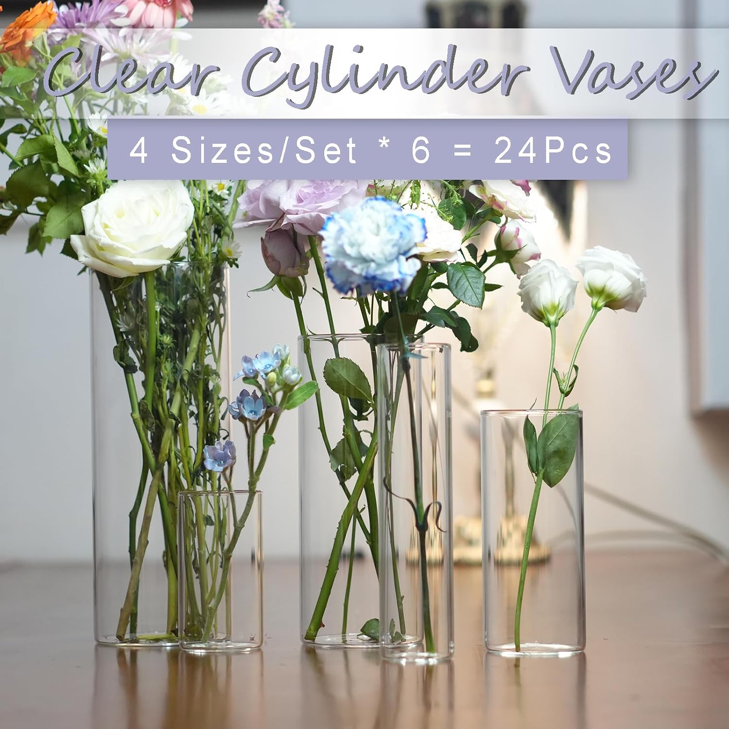 Clear Cylinder Glass Vases 24 Pack Home Wedding Decor