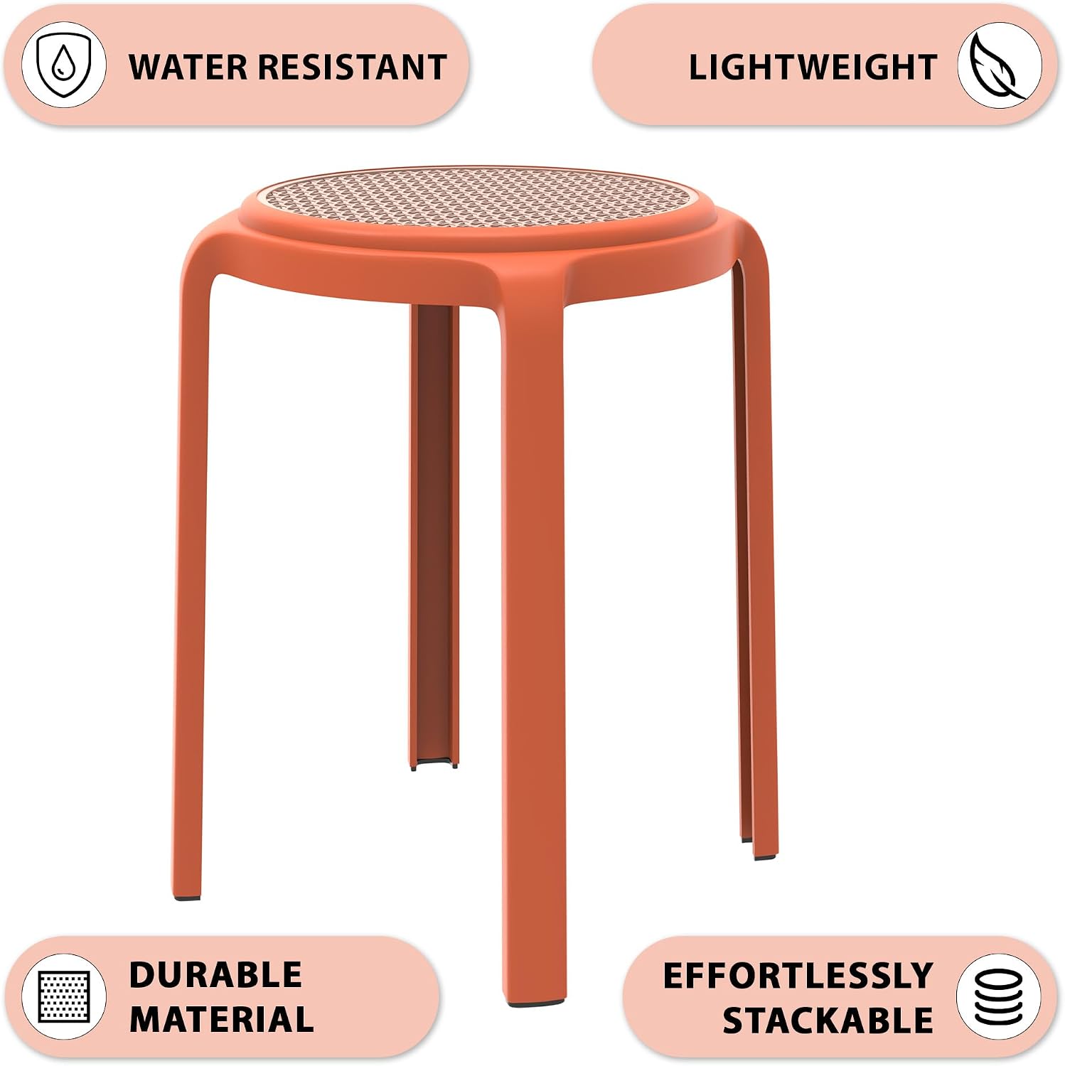 Orange Stackable Plastic Dining Stool