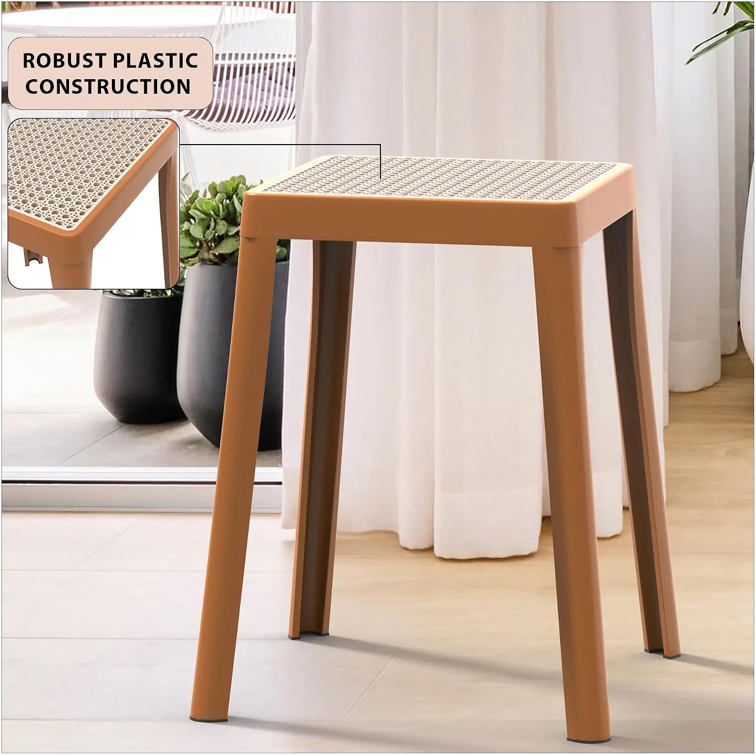 Mid-Century Square Plastic Stools 2 Pack Home Seating