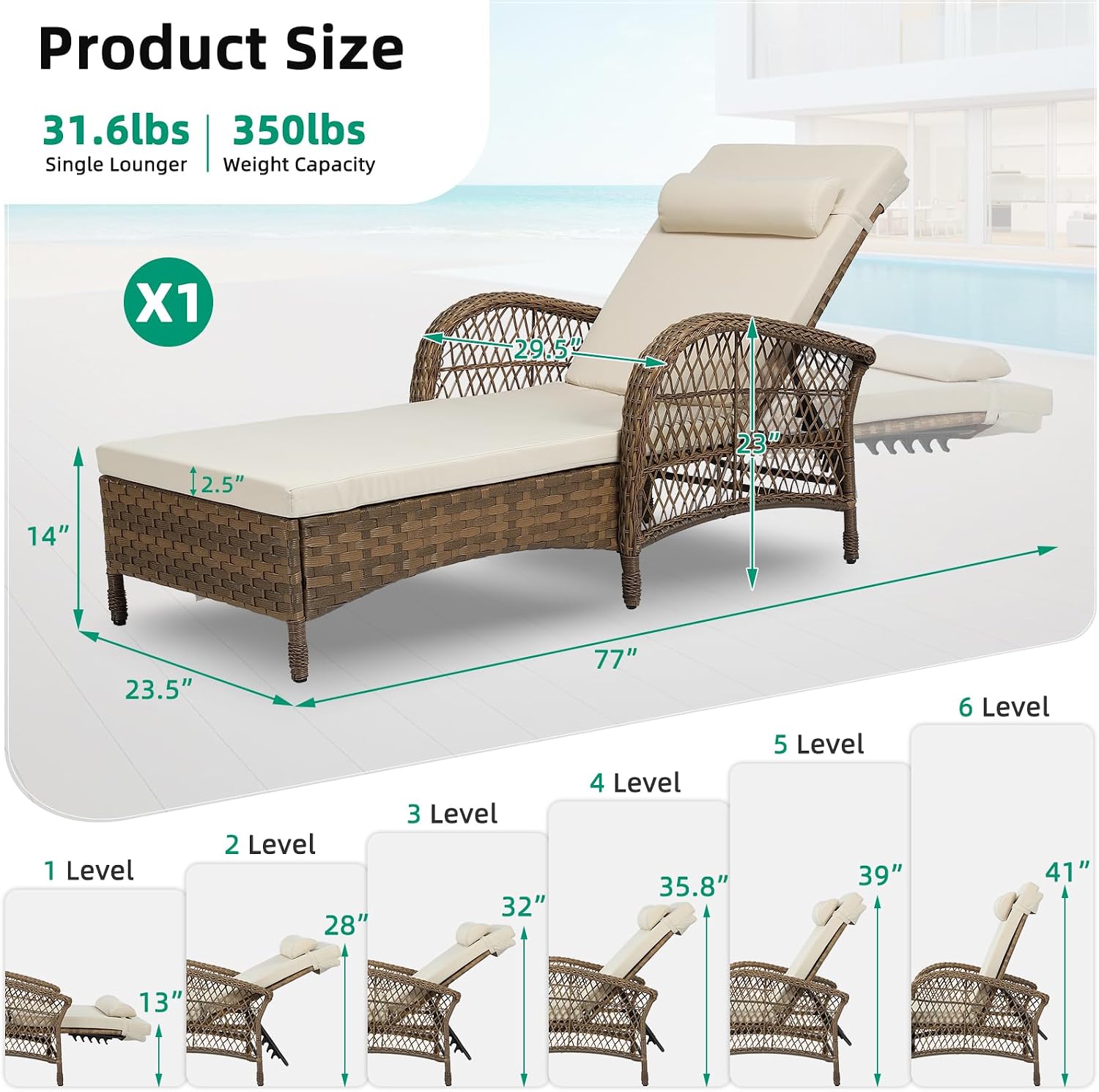 Beige PE Ricker Adjustable Patio Chaise Lounge