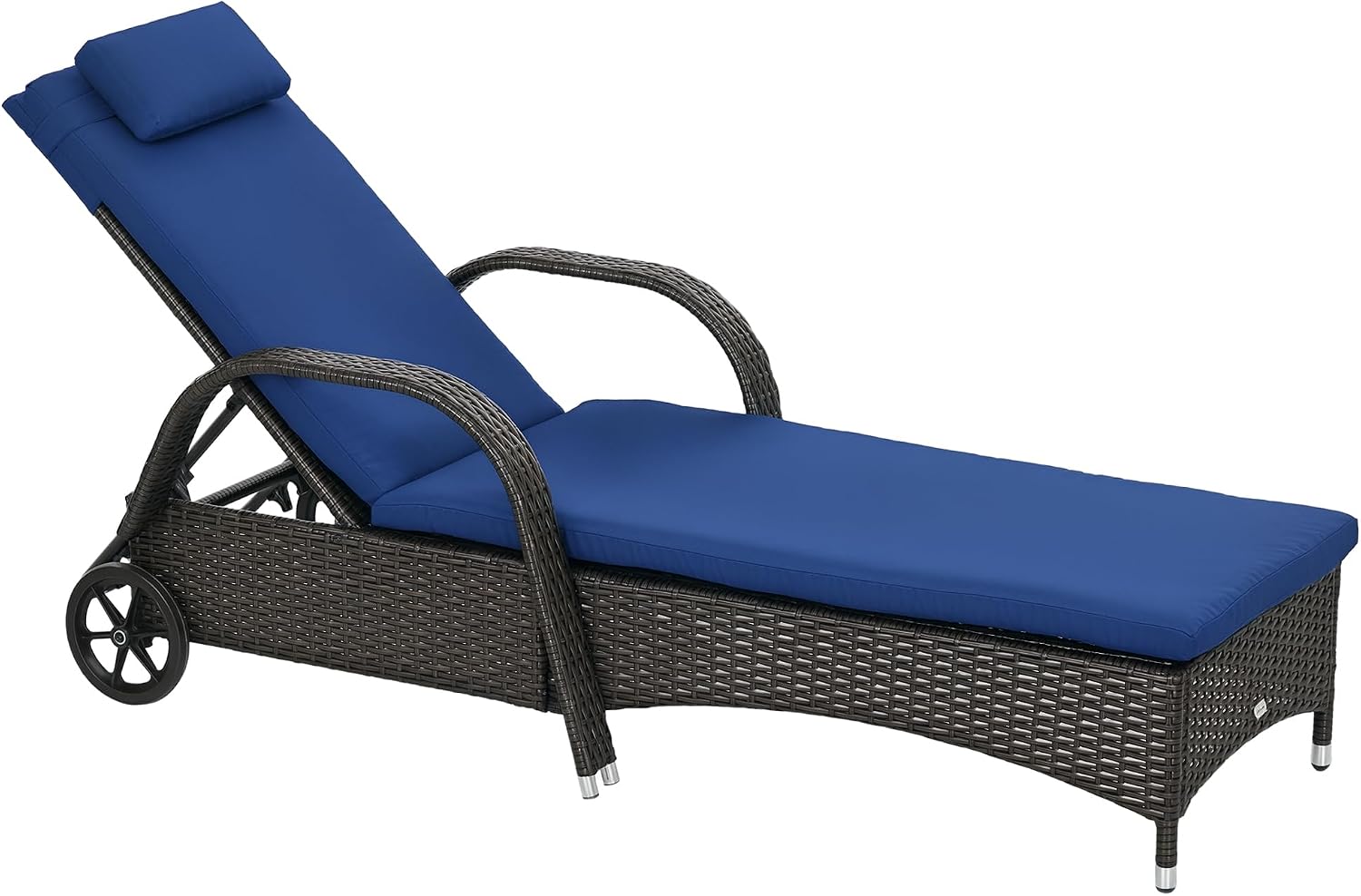 Brown Dark Blue PE Rattan Chaise Lounge Set 2