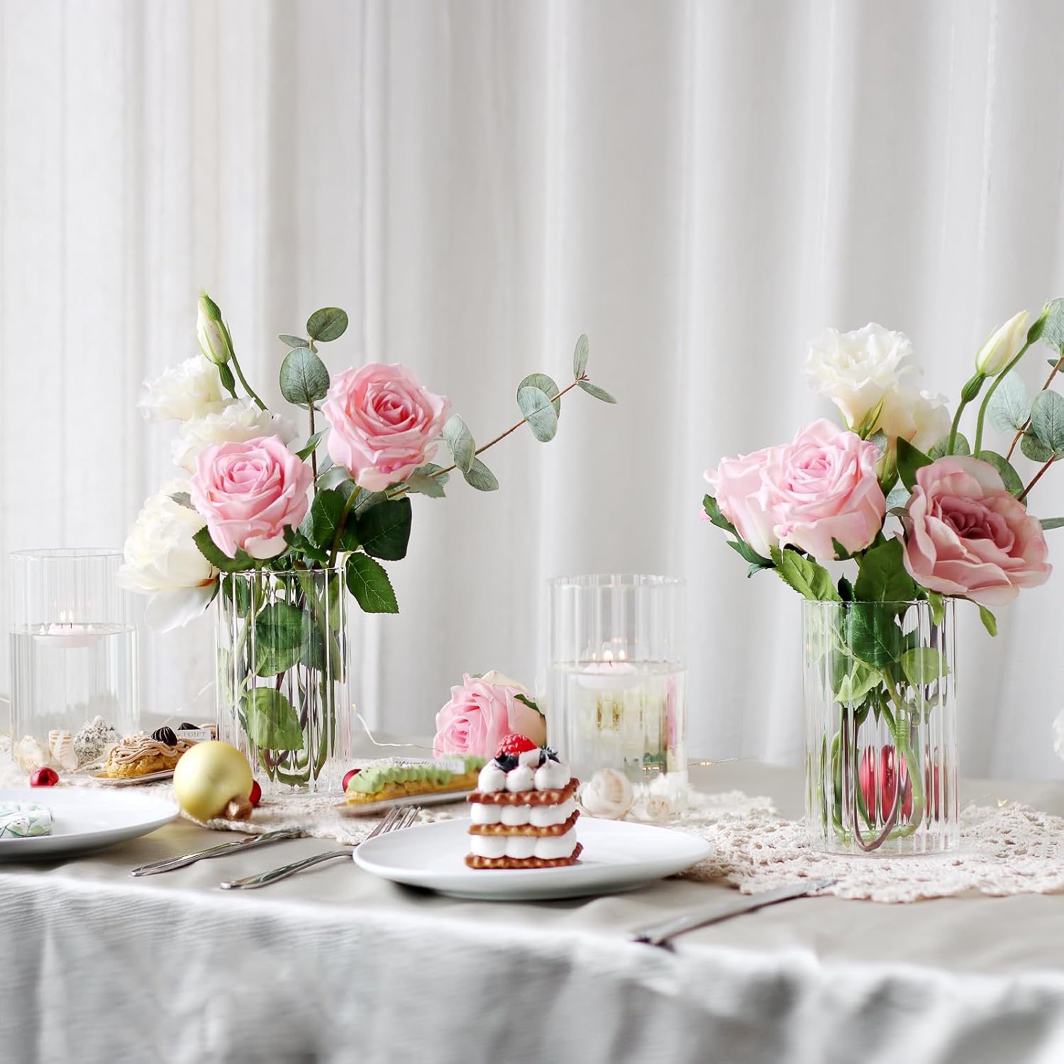 Clear Ribbed Cylinder Vases 12 Pack Wedding Decor