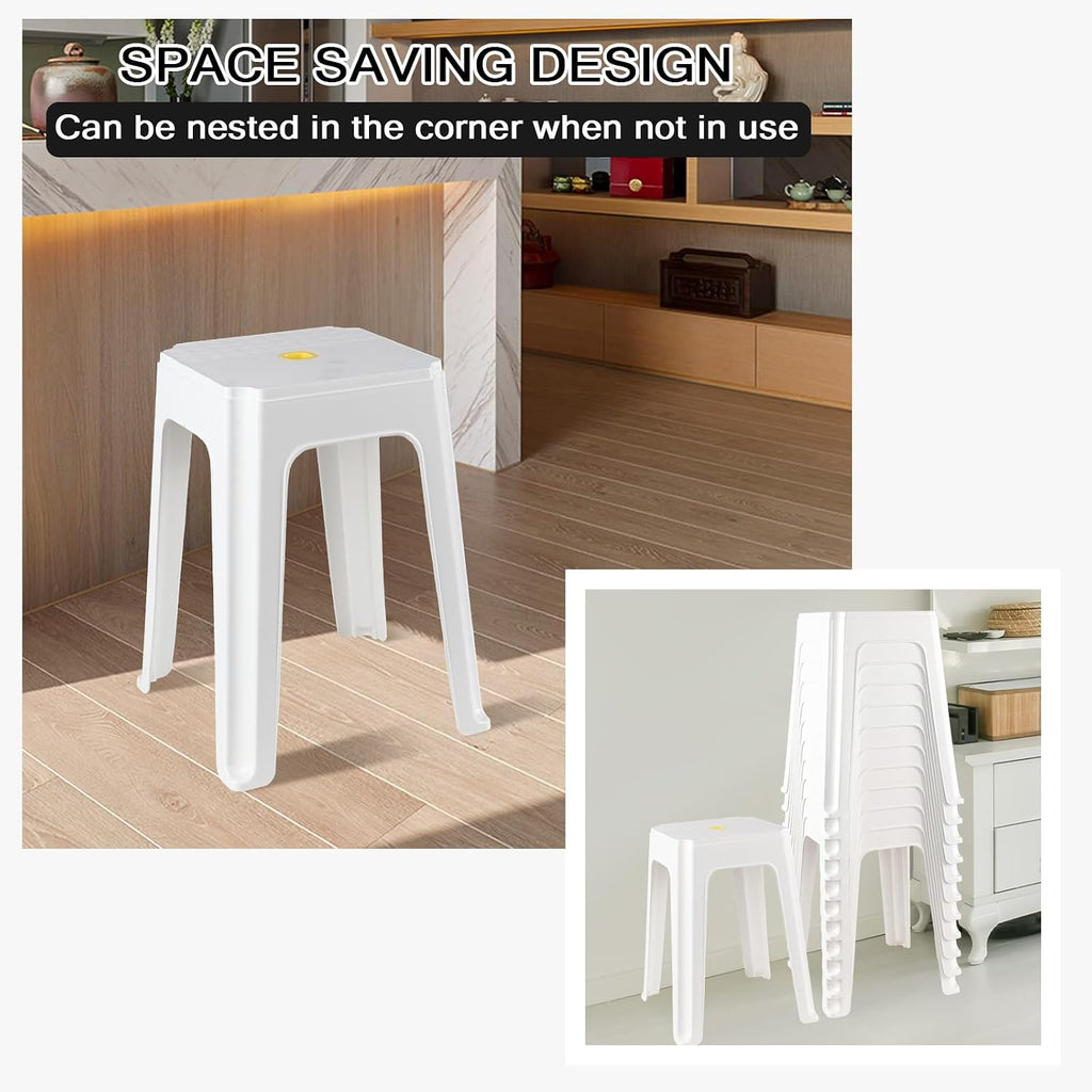 White Square Stackable Plastic Stools 12 Pack