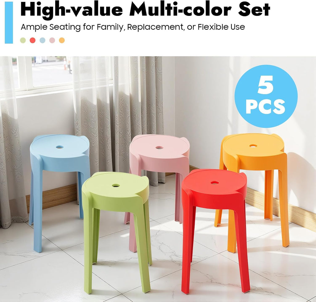 Colorful Stackable Plastic Stools 5 Pack Household Chairs
