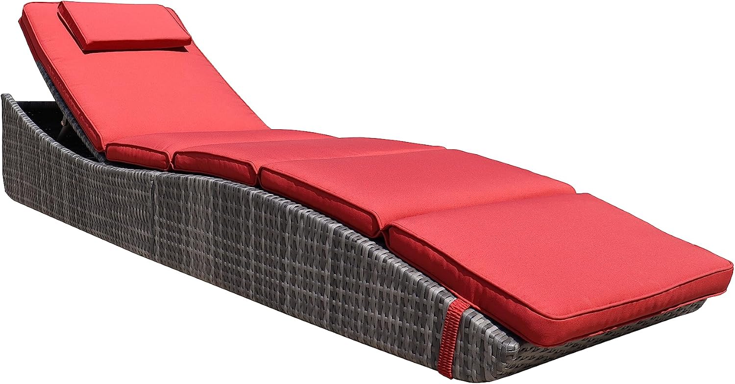 Burgundy Foldable Wicker Patio Chaise Lounge Set 2