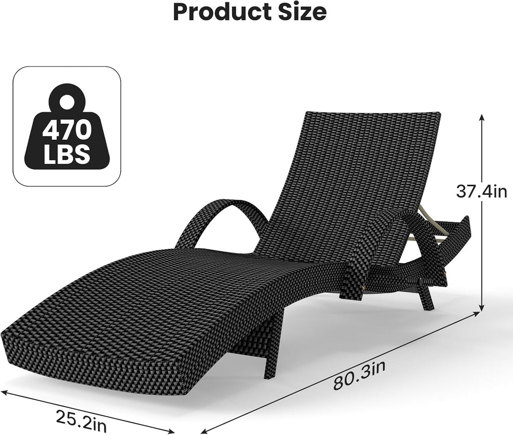 Brown Wicker Adjustable Patio Chaise Lounge Set 2
