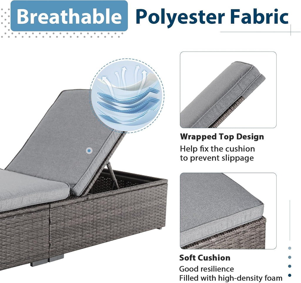Gray PE Wicker Adjustable Patio Chaise Lounge