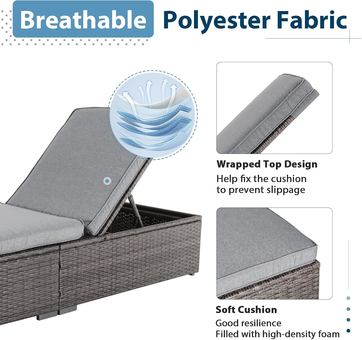 Gray PE Wicker Adjustable Patio Chaise Lounge