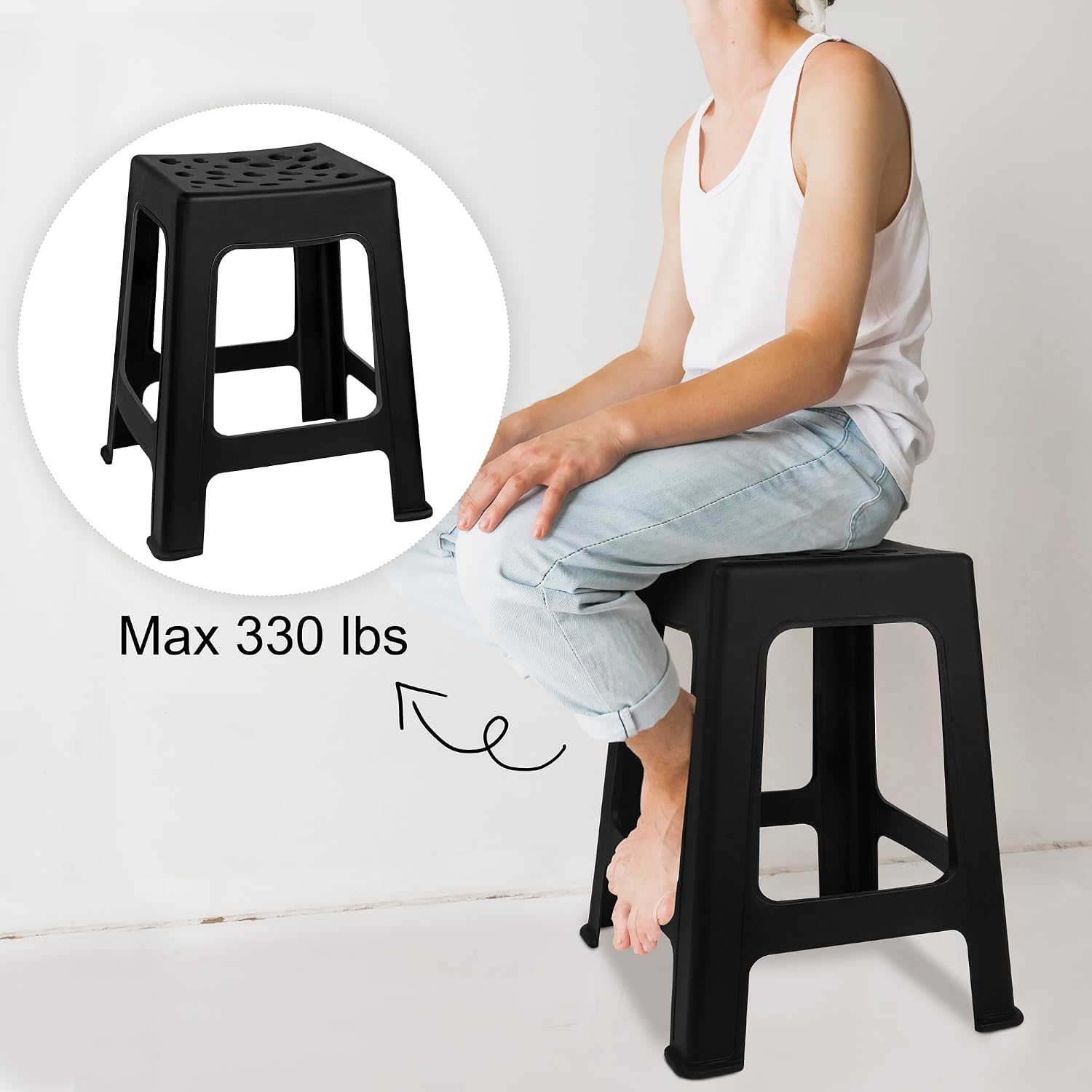 Black Nesting Plastic Stools 6 Pack
