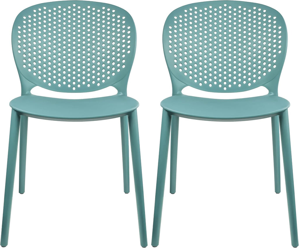 Teal Stackable Plastic Patio Chairs 2 Pack Outdoor Seats
