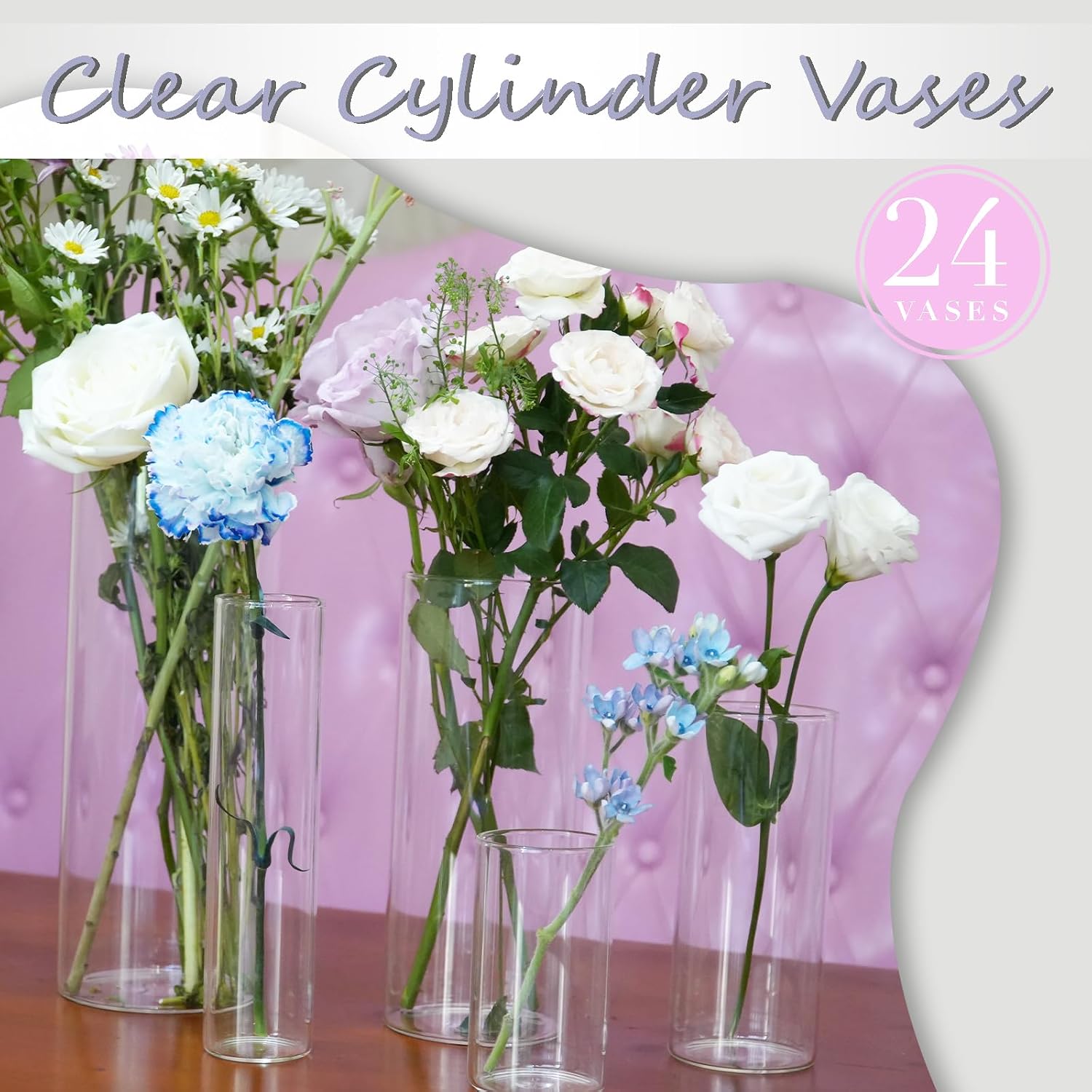 Clear Cylinder Glass Vases 24 Pack Home Wedding Decor