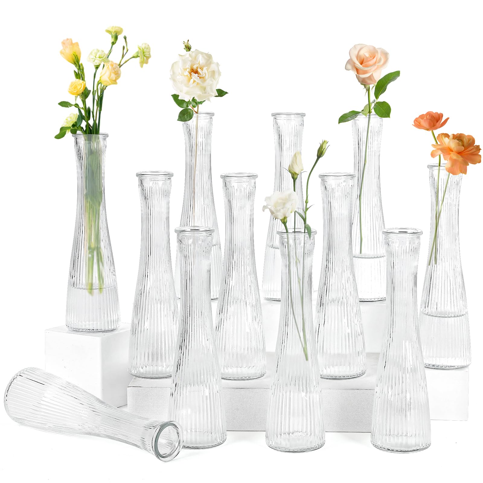 Clear Ripple Glass Bud Vases 12 Pack Wedding Decor
