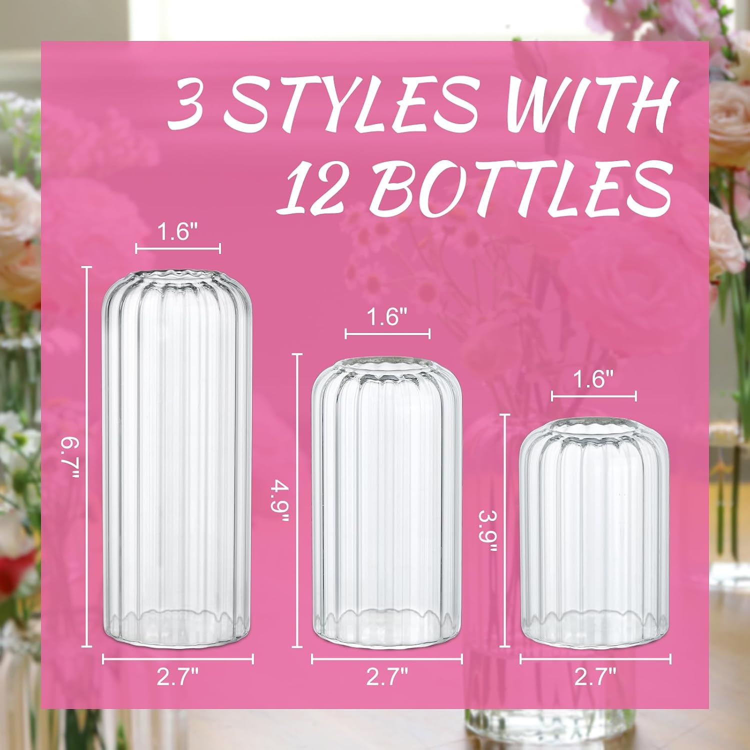 Ribbed Cylinder Glass Vases 12 Pack Wedding Decor
