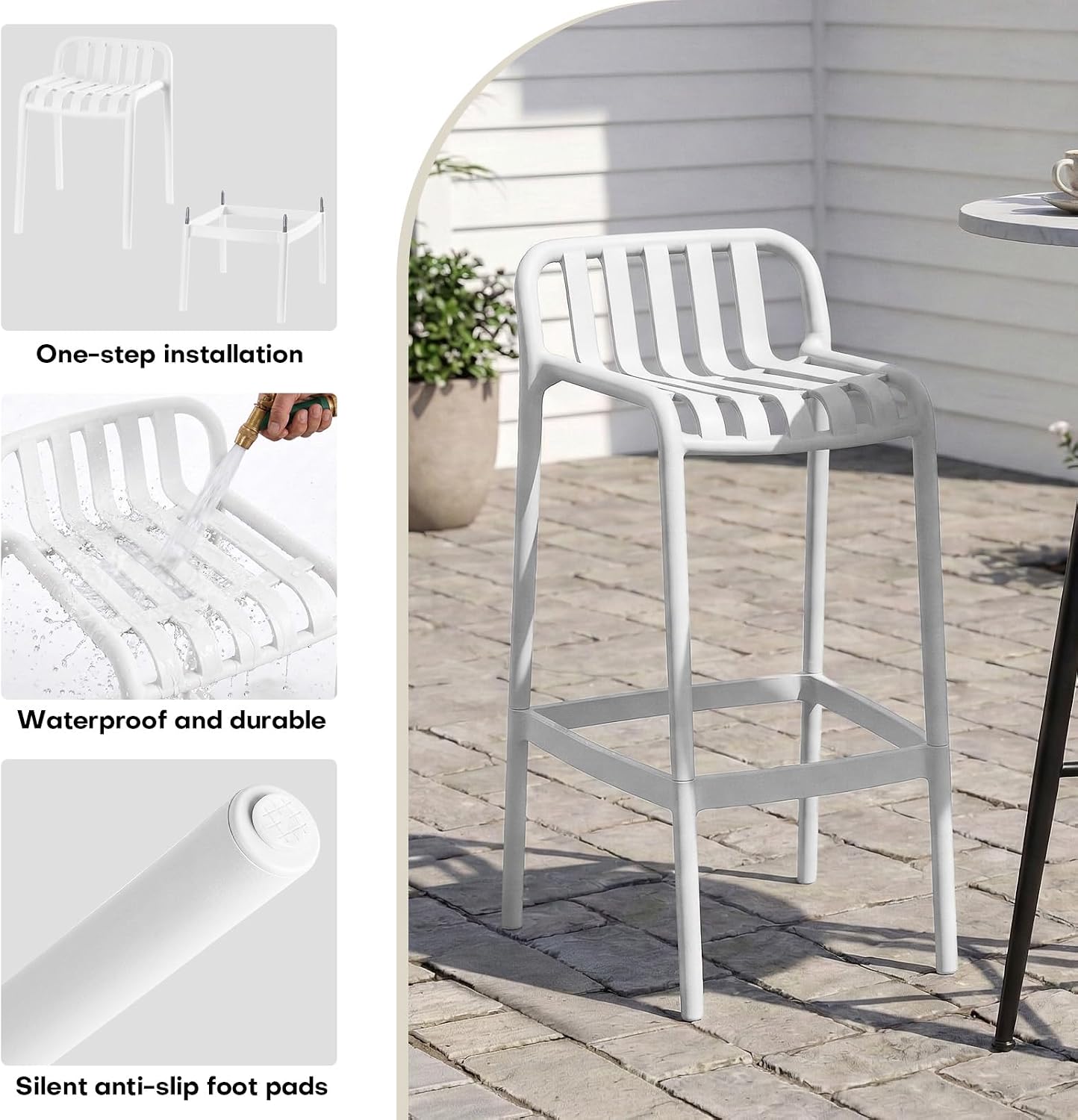 White Stackable Plastic Bar Stools Set of 4