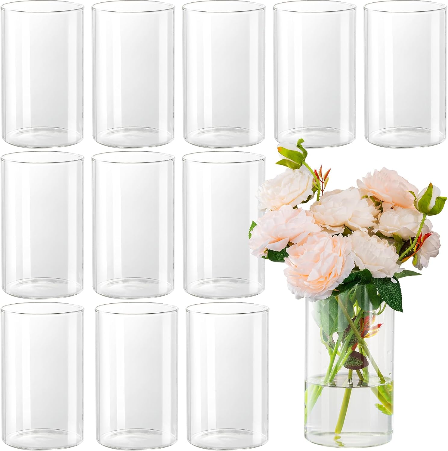6 Inch Clear Cylinder Vases 12 Pack Wedding Decor