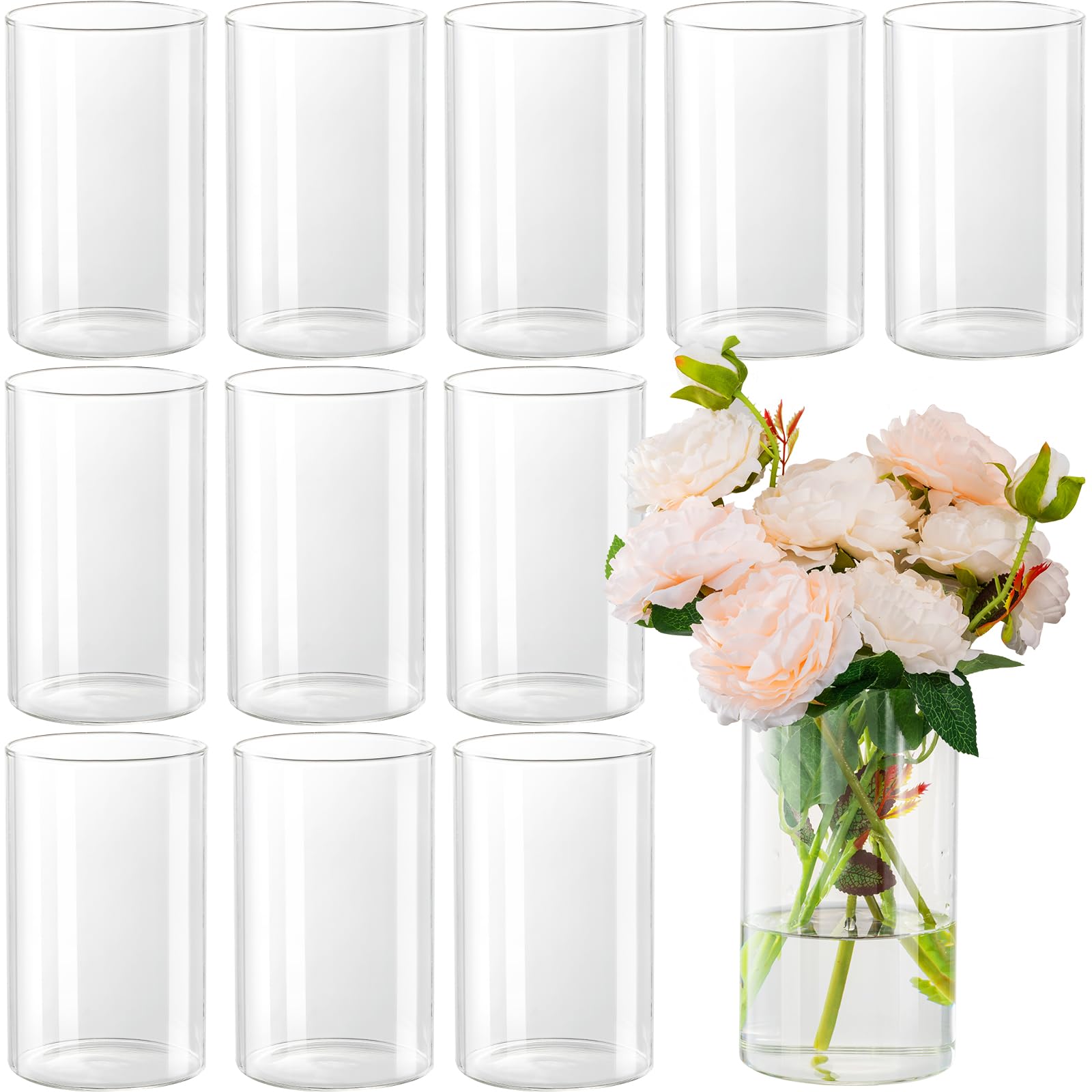 6 Inch Clear Cylinder Vases 12 Pack Wedding Decor