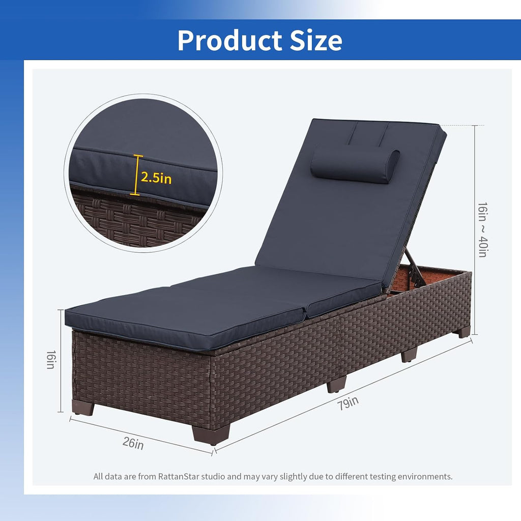 Brown Rattan Adjustable Patio Chaise Lounge Set 2
