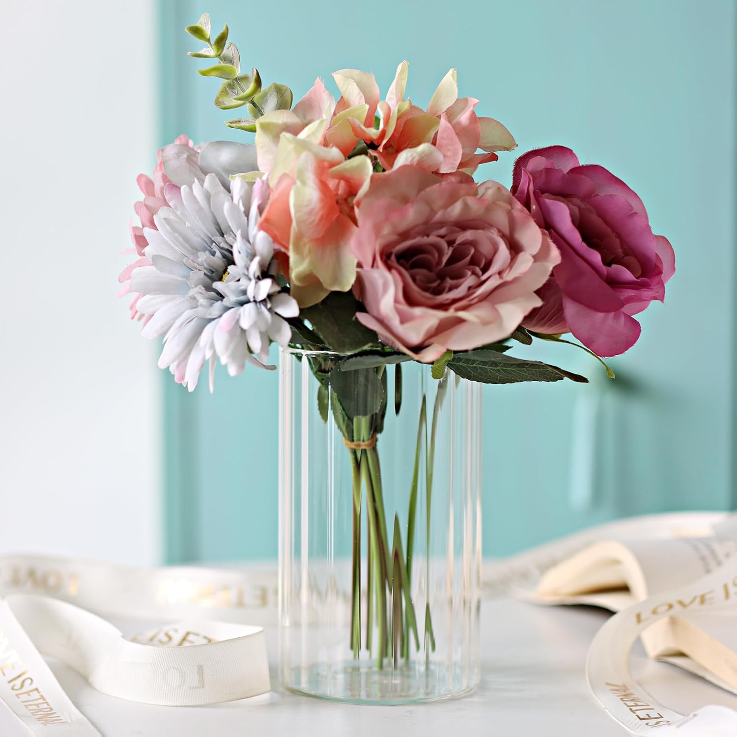Clear Ribbed Cylinder Vases 12 Pack Wedding Decor