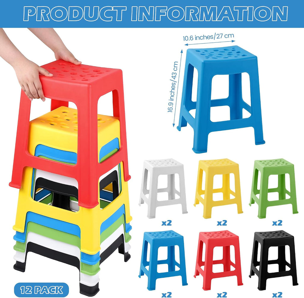 Mixed Color Stackable Plastic Stools 12 Pack
