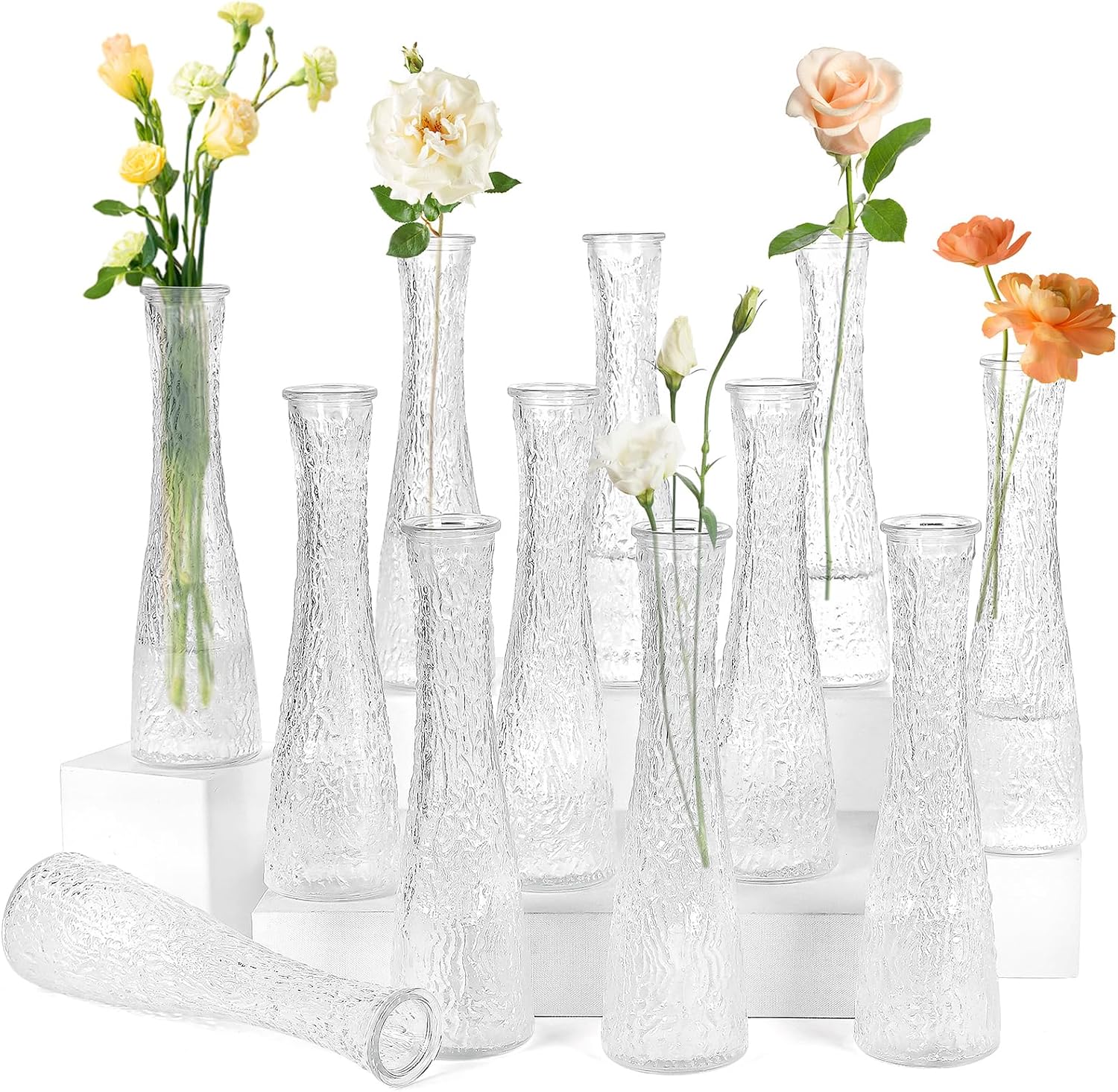 Clear Ripple Glass Bud Vases 12 Pack Wedding Decor