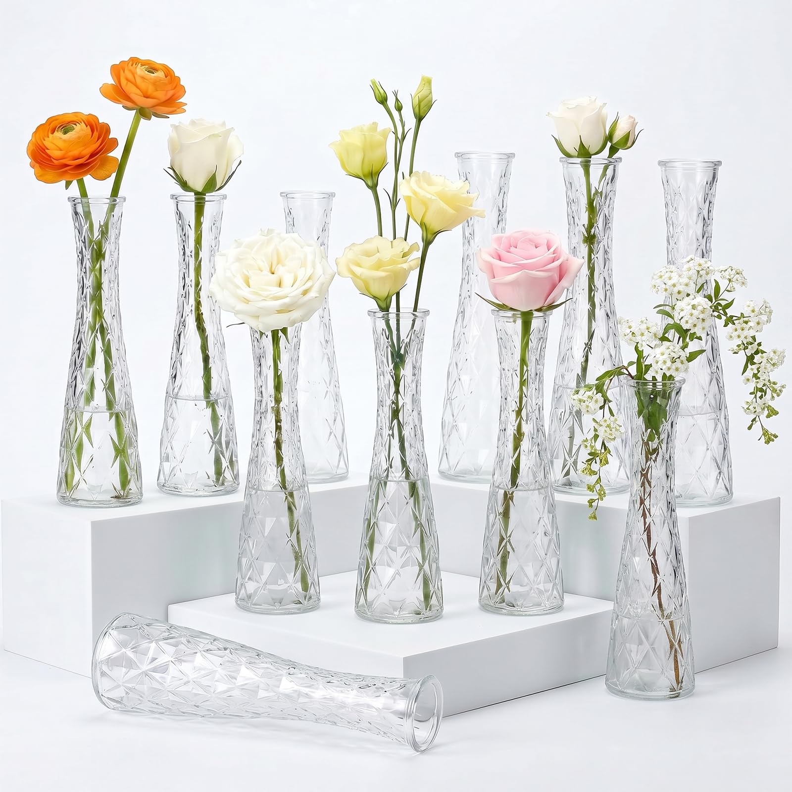 Clear Ripple Glass Bud Vases 12 Pack Wedding Decor