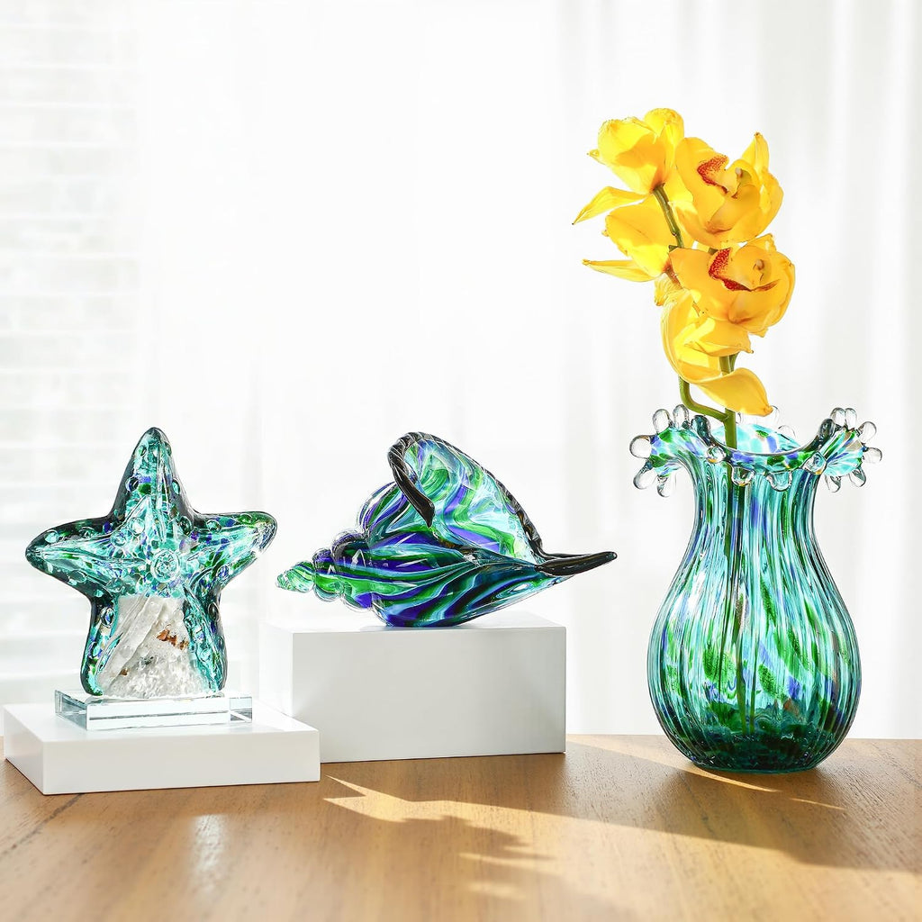 Green Bubble Blown Glass Vase Home Wedding Decor