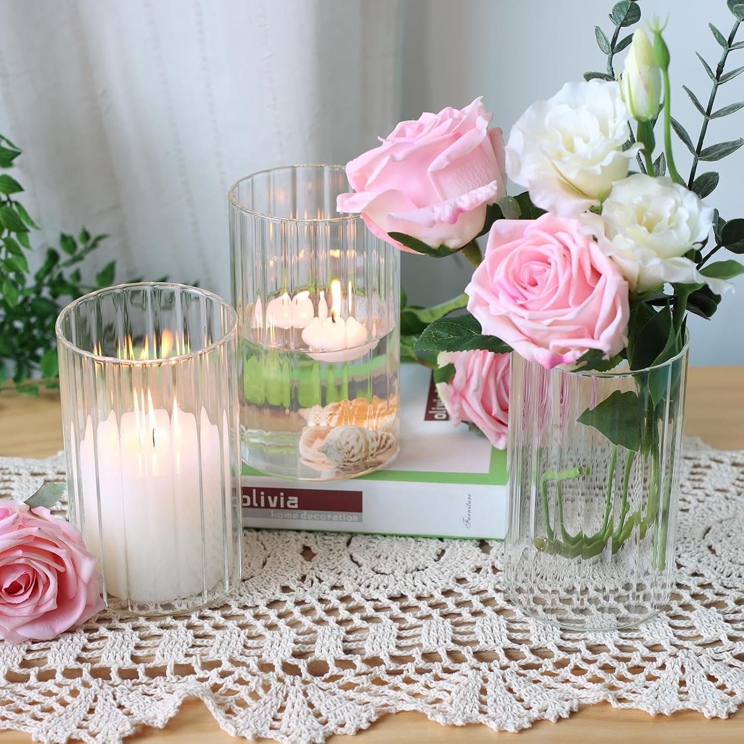 Clear Ribbed Cylinder Vases 12 Pack Wedding Decor