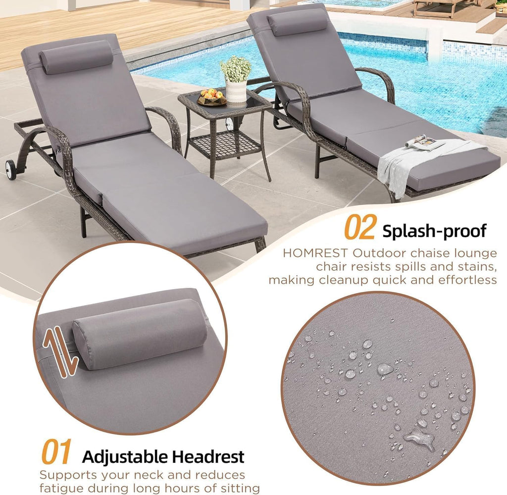 Gray Wicker Patio Chaise Lounge Set 3