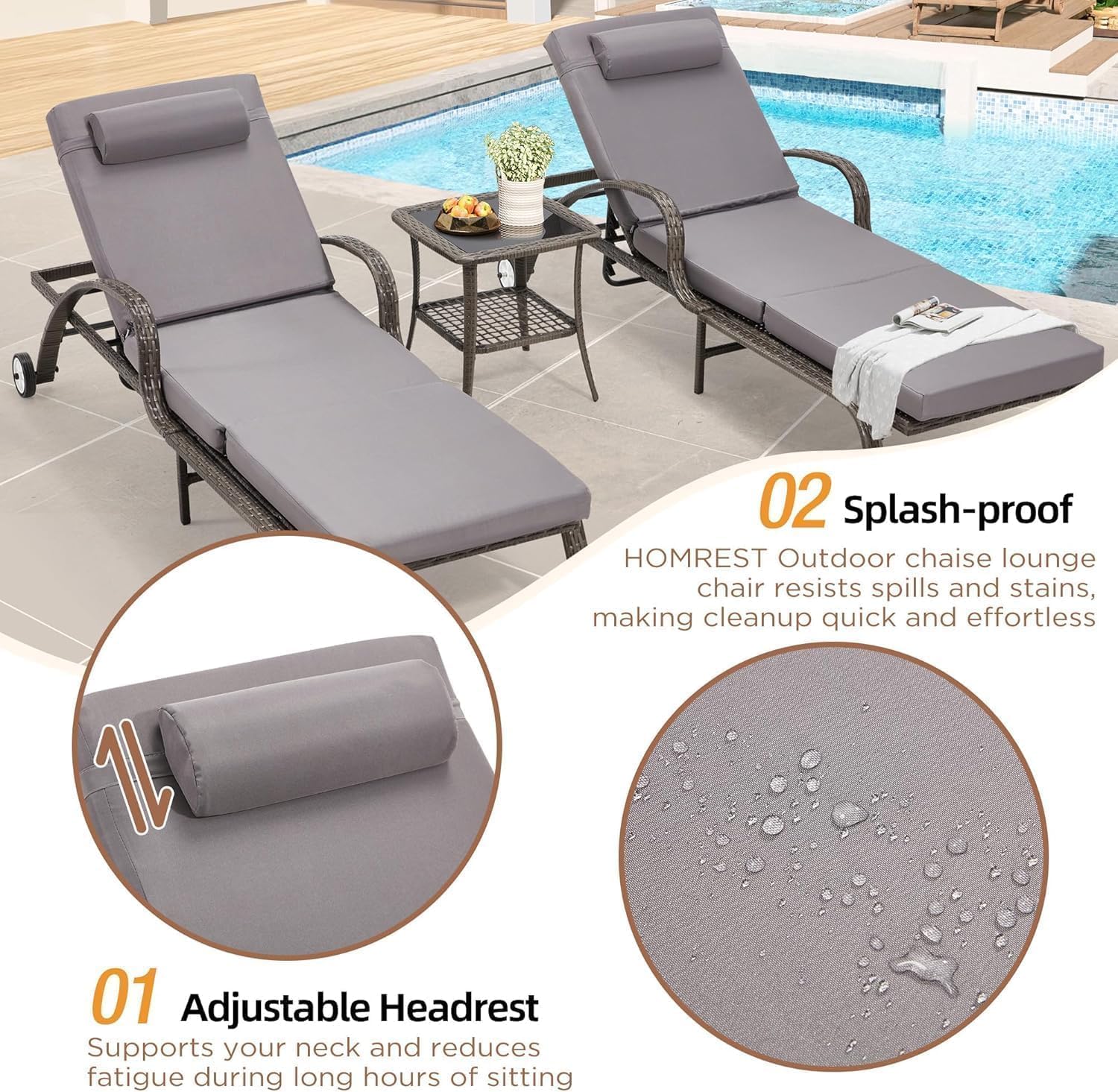 Gray Wicker Patio Chaise Lounge Set 3