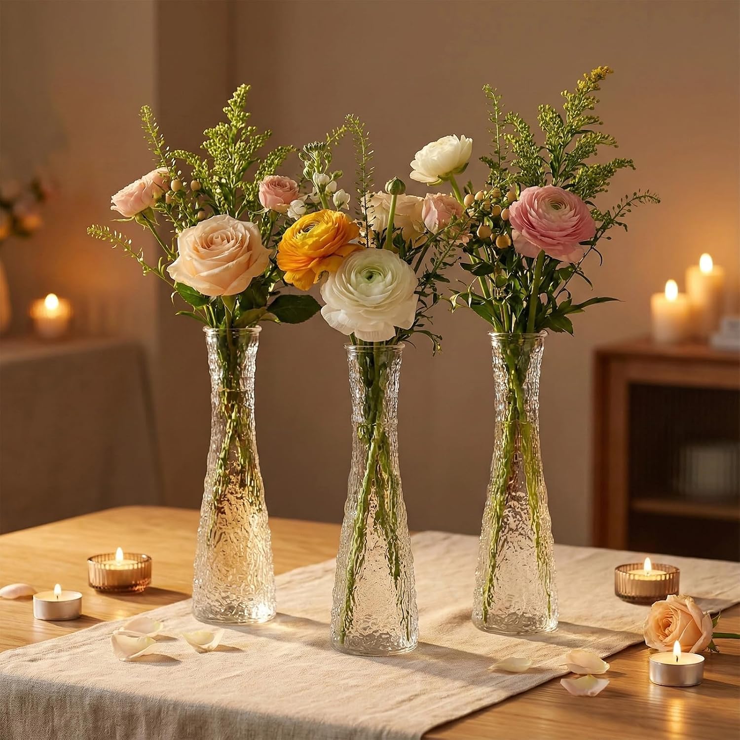 Clear Ripple Glass Bud Vases 12 Pack Wedding Decor