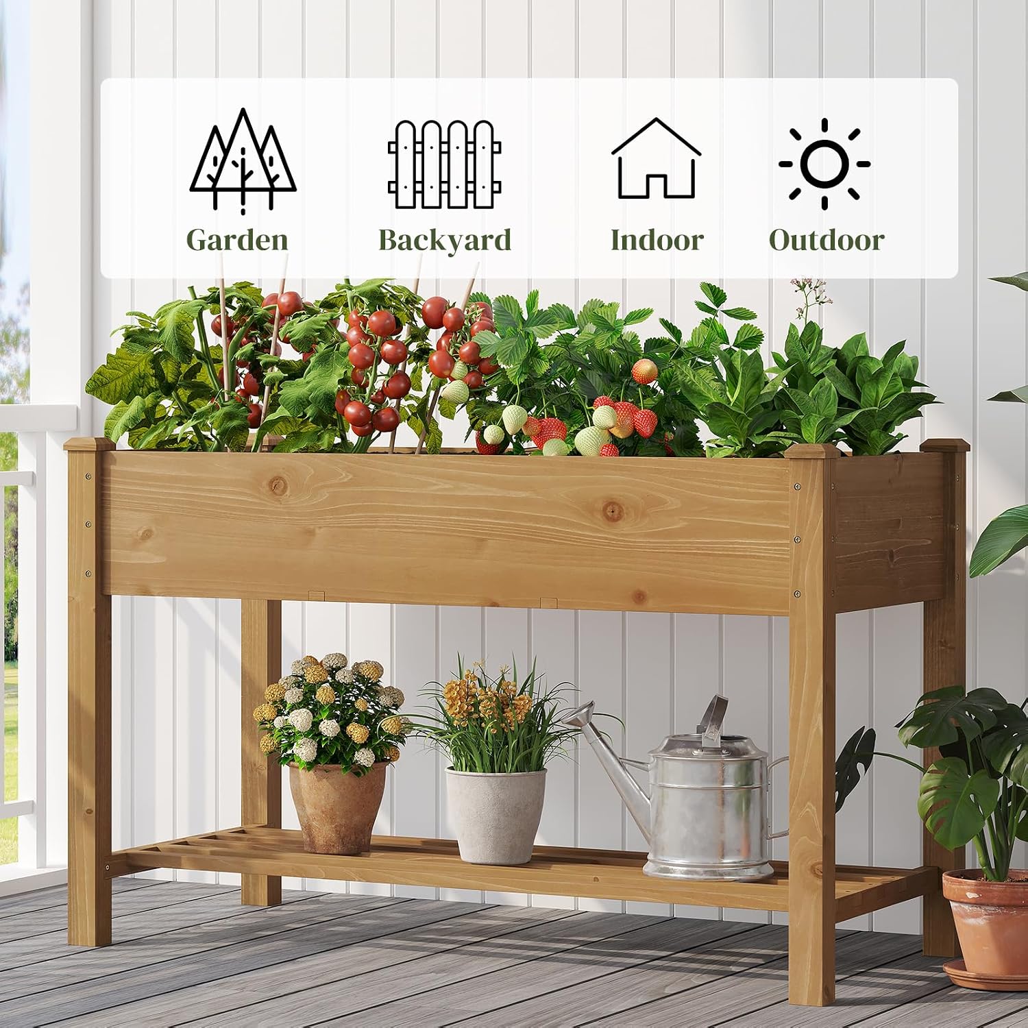 Brown Elevated Wooden Raised Garden Bed