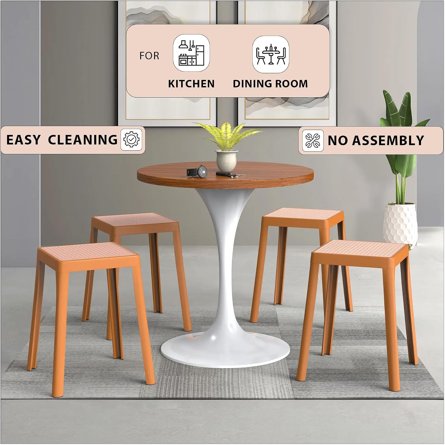 Mid-Century Square Plastic Stools 2 Pack Home Seating