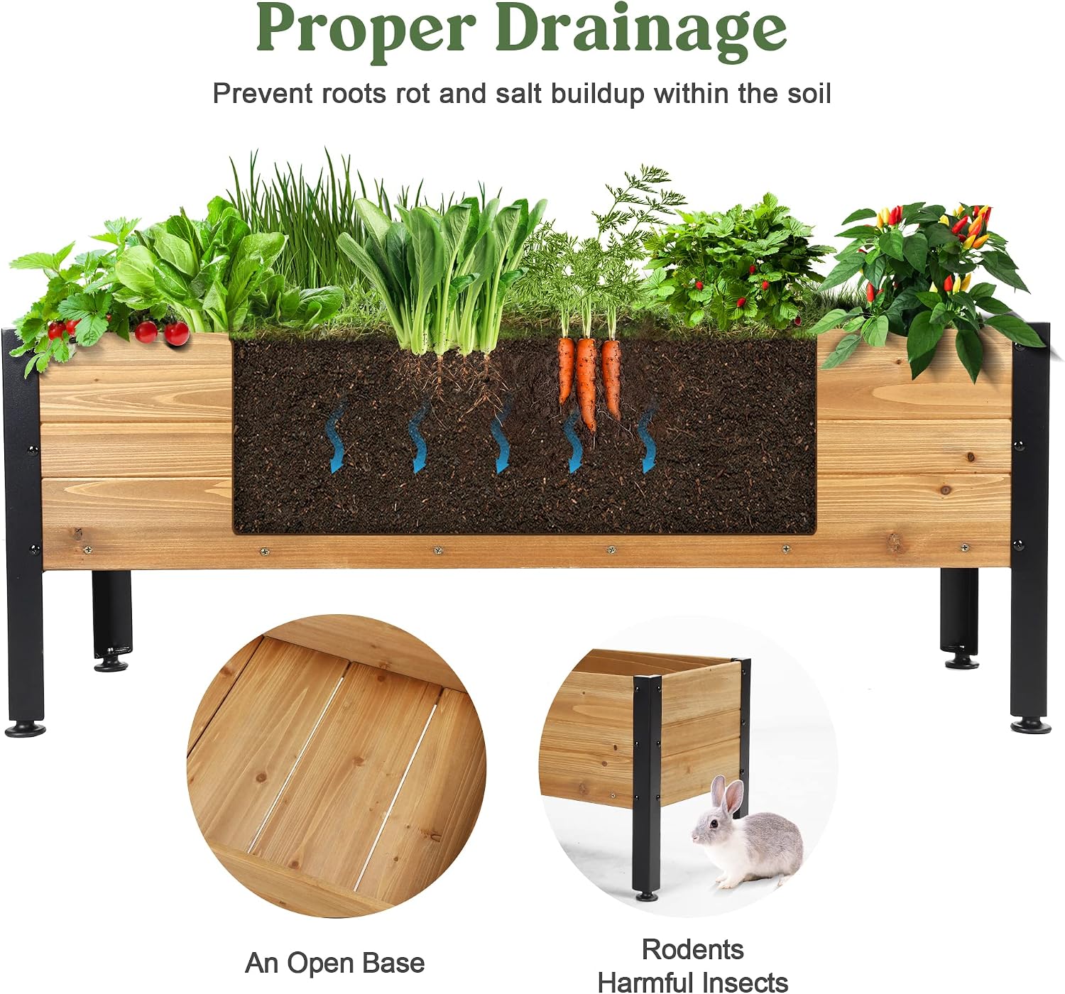 Wood Rectangular Elevated Garden Planter Box