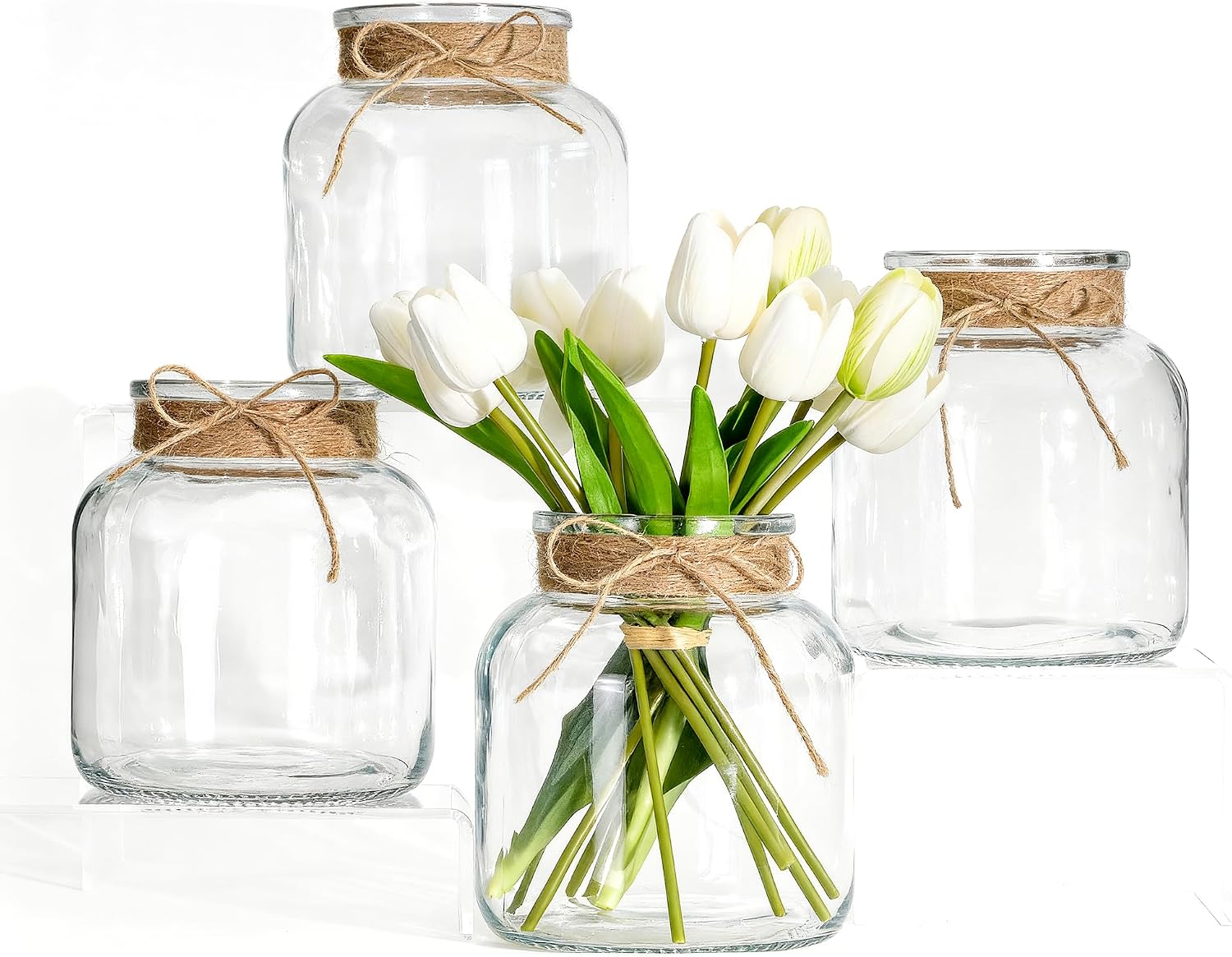Farmhouse Clear Glass Vases 4 Pack Home Wedding Decor