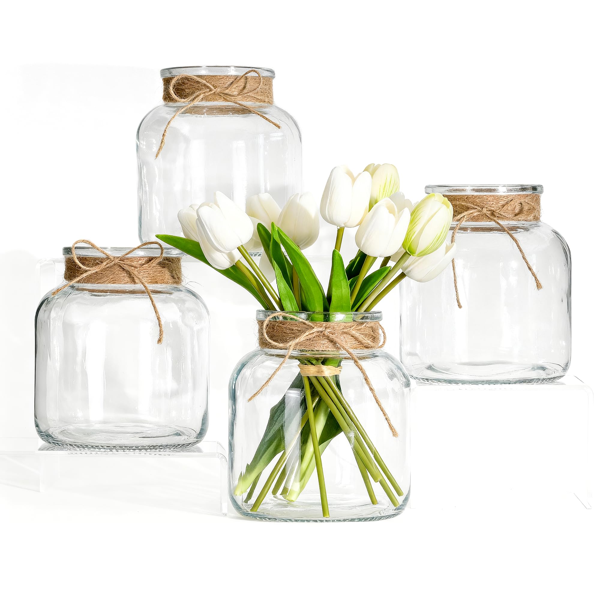 Farmhouse Clear Glass Vases 4 Pack Home Wedding Decor