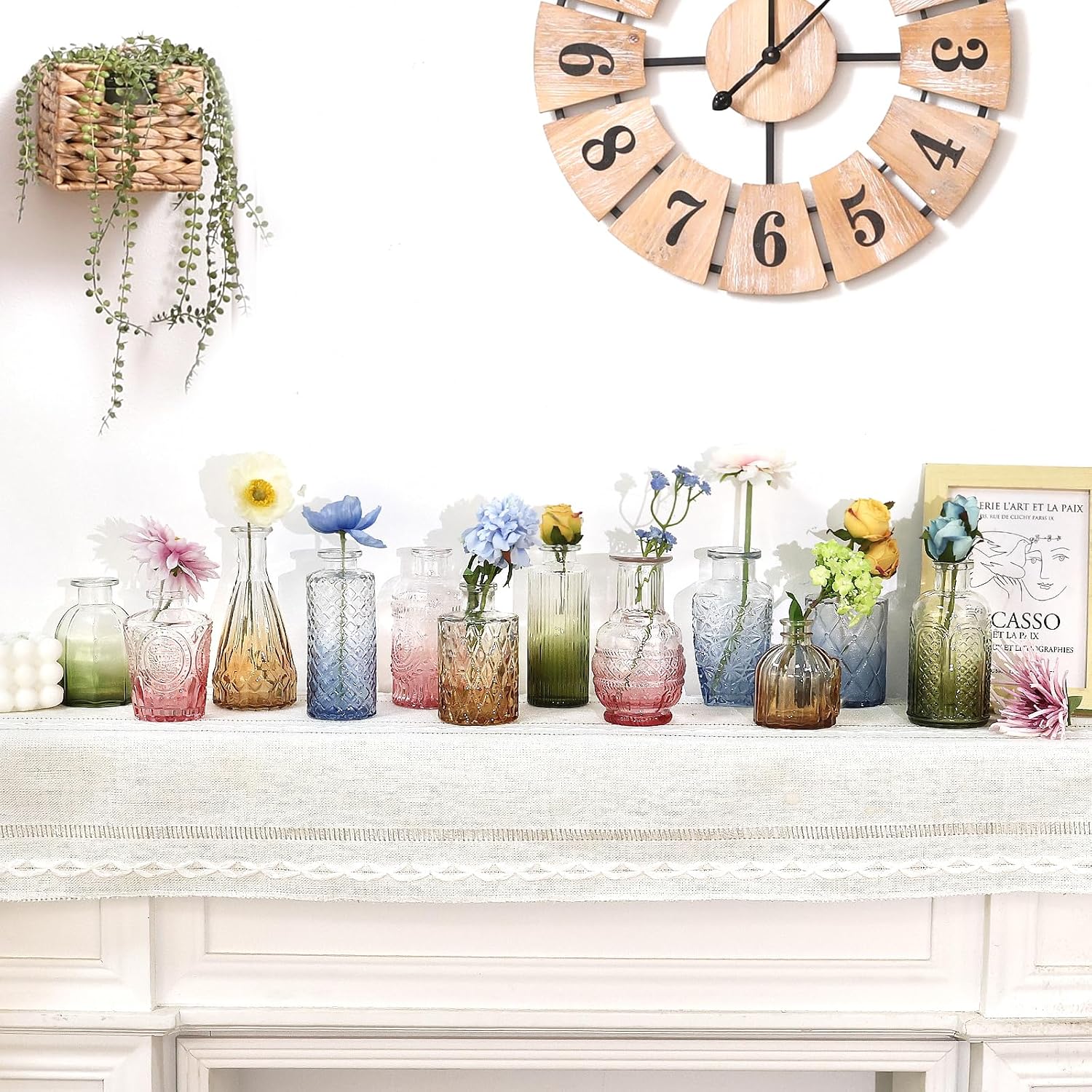 Colorful Vintage Glass Vases 12 Pack Wedding Decor