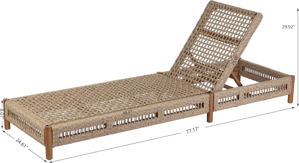 Teak Acacia Wood Wicker Chaise Lounge Set 2