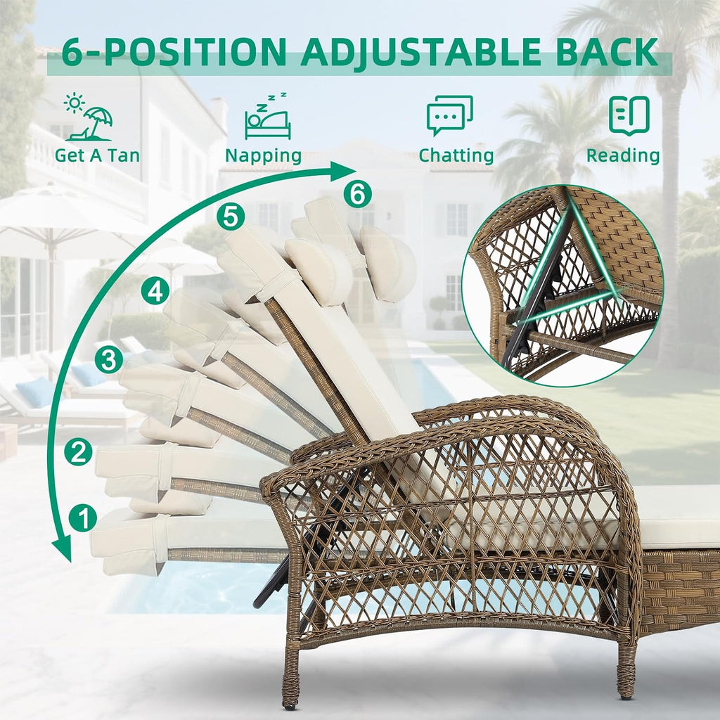 Beige PE Ricker Adjustable Patio Chaise Lounge