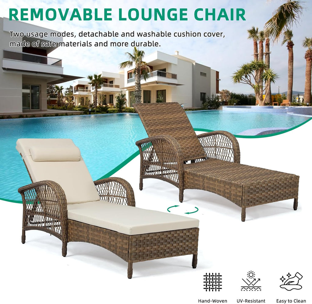 Beige PE Ricker Adjustable Patio Chaise Lounge