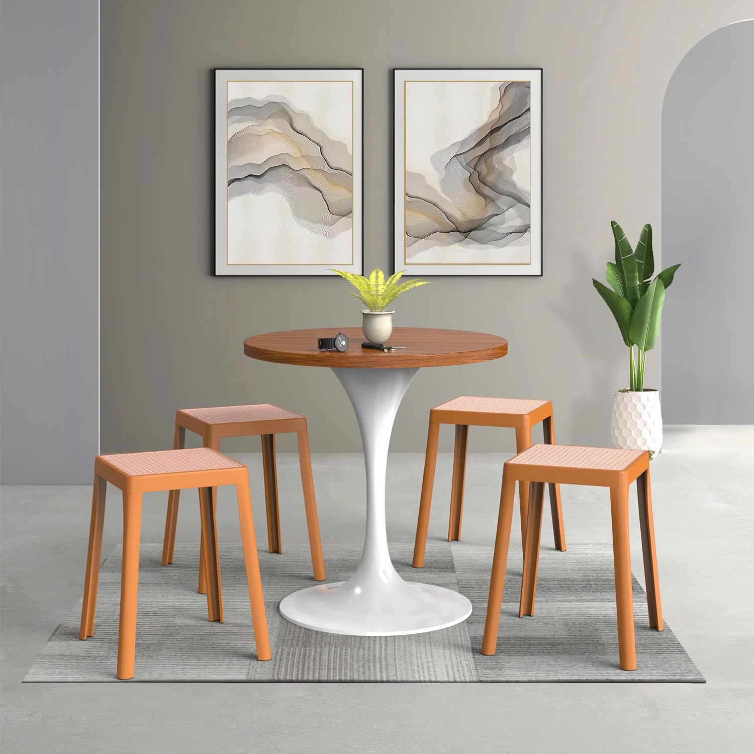 Mid-Century Square Plastic Stools 2 Pack Home Seating
