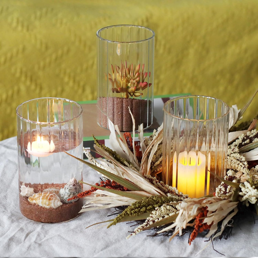 Clear Ribbed Cylinder Vases 12 Pack Wedding Decor