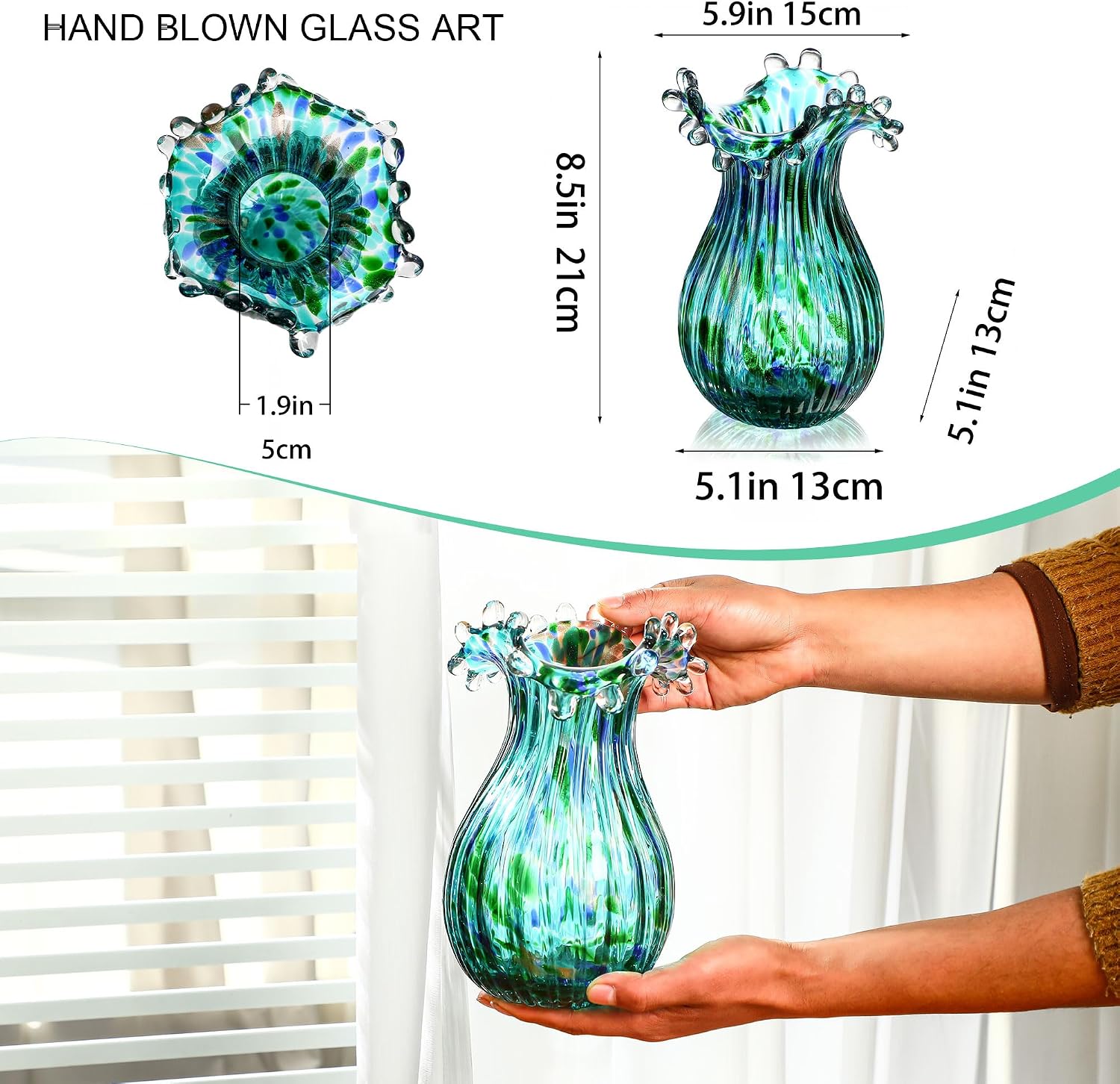 Green Bubble Blown Glass Vase Home Wedding Decor