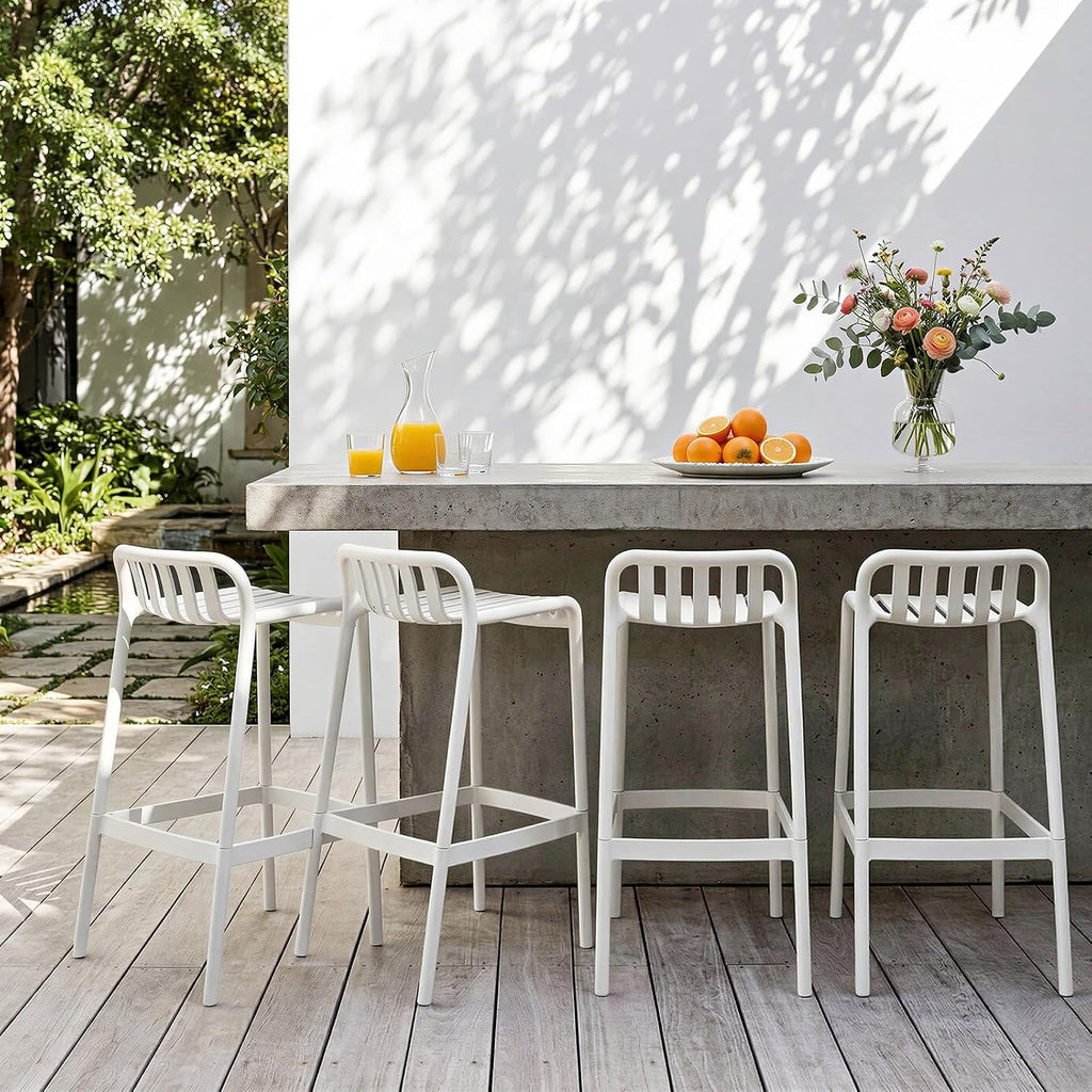 White Stackable Plastic Bar Stools Set of 4