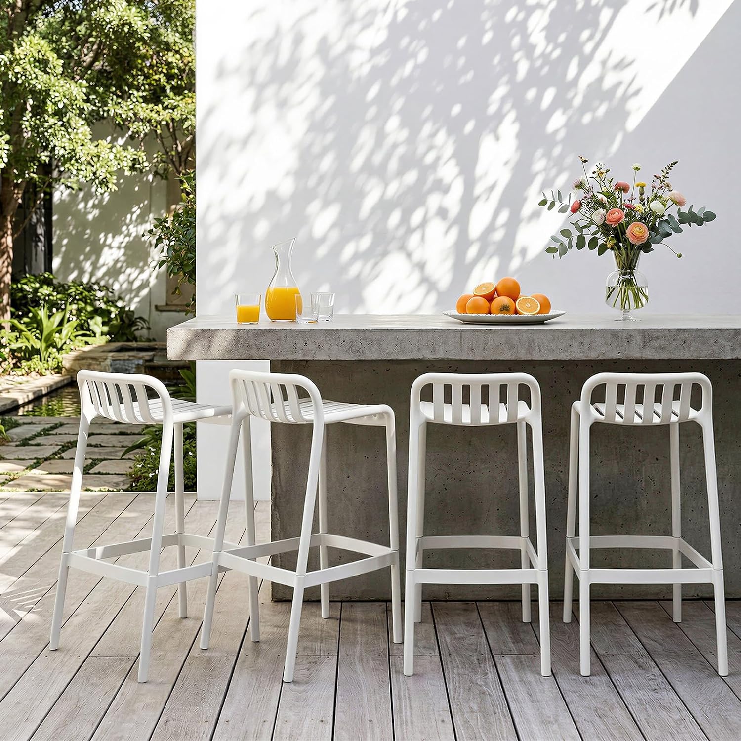 White Stackable Plastic Bar Stools Set of 4