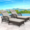 Beige Wicker Adjustable Patio Chaise Lounge Set 2